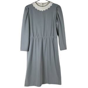 Vintage 1970s Leslie Fay Womens Cottage Core Farmhouse Dress Gray White Sz 14